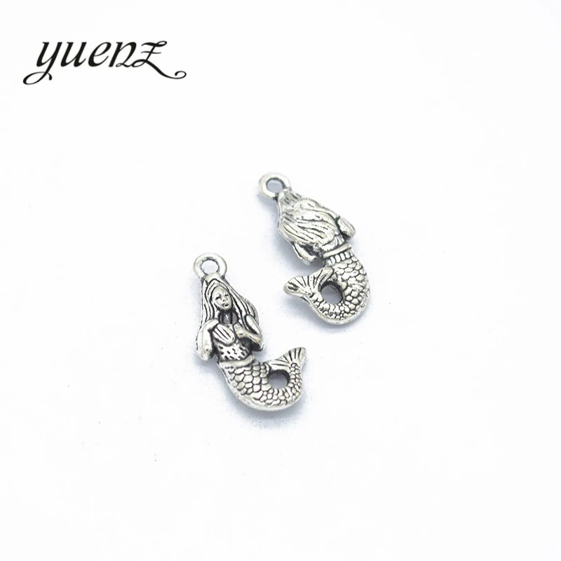 YuenZ 10 шт. 3 цвета античное серебряное животное амулет Русалка подходит для
