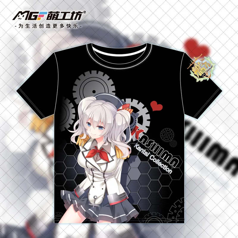 Аниме Kantai Collection Kancole Kashima Милая летняя футболка с коротким рукавом топы унисекс