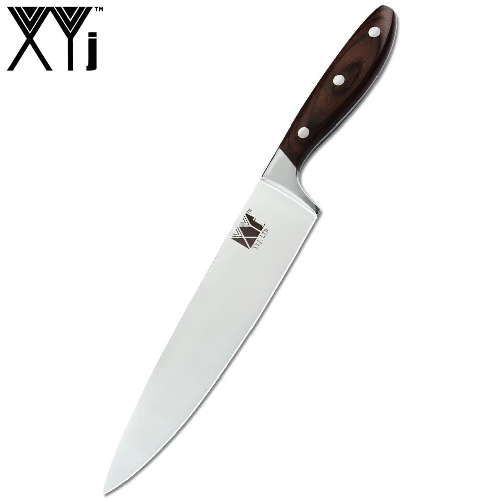 8 inch Chef Knife XYj немецкие ножи из нержавеющей стали 440A острое лезвие Кливер высокое качество цвет деревянной ручкой шеф-повара Santoku утилита набор для приготовления пищи - Color: 8 inch Chef Knife