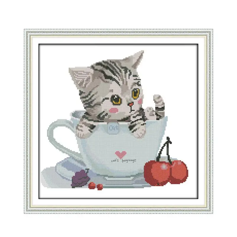 Joy Sunday 11ct 14ct вышивка крестиком чашка котенка маленькие милые животные кошка шитье