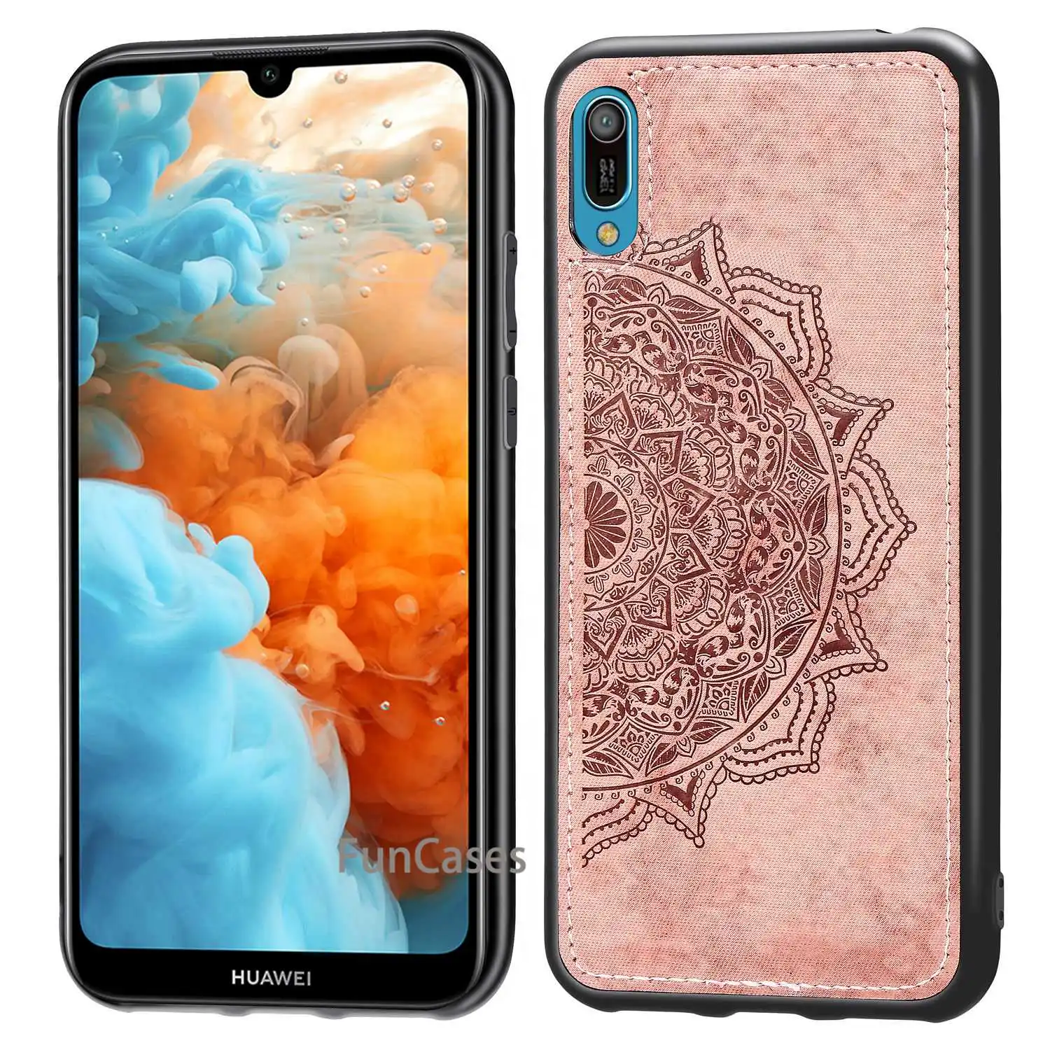 Тканевый рельефный чехол с 3D текстурой для huawei Y6 Pro 2019 ТПУ + ПК Магнитный мандала