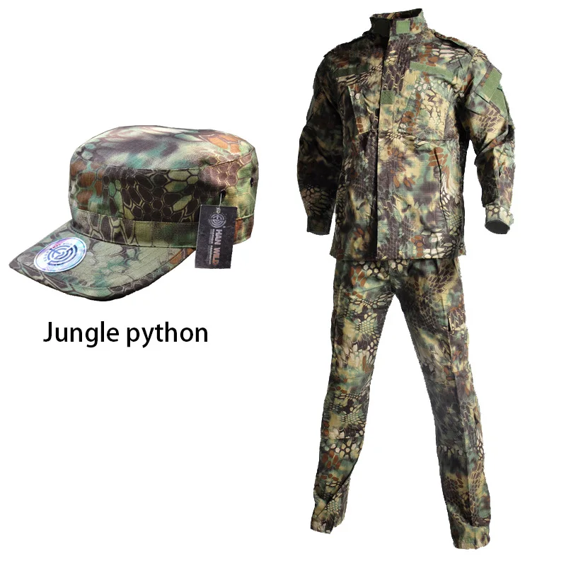 Jungle python Военная рабочая одежда, Униформа, мужские комплекты, куртка, кепка, армейские штаны, тактические куртки, костюм, тренировочная одежда, мужские брюки, летние брюки - Цвет: Jungle python