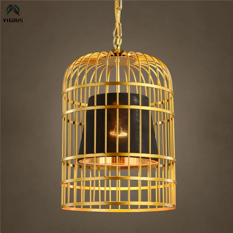 Beste Nordic Glans Gold Lustre E27 Led Hanglampen Stof Shades Birdcage Metalen Opknoping Lamp Bar Dorplight Led Lamparas
