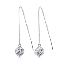 hight quality fashion jewelry new square shiny zircon 925 sterling silver long drop earrings for women girls gift wholesale
