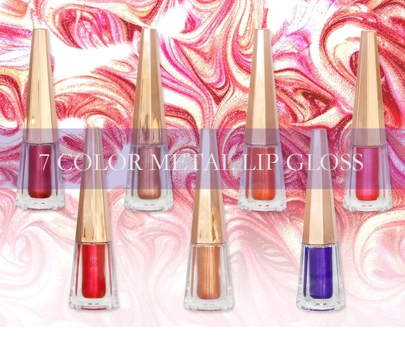 Роскошные без логотипа макияж губа, блеск для губ водостойкий 7 цветов Shimmer Metallic Liquid Блеск для губ Губная помада 7 шт