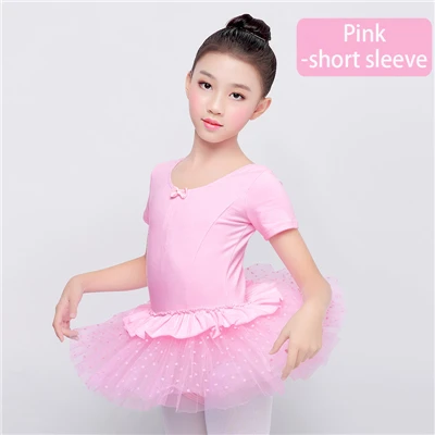 Pink Short Sleeve Хлопковое танцевальное балетное платье с длинными/короткими рукавами и круглым вырезом для девочек детская юбка-пачка принцессы балетные костюмы розового цвета с Лебединым озером - Цвет: Pink Short Sleeve