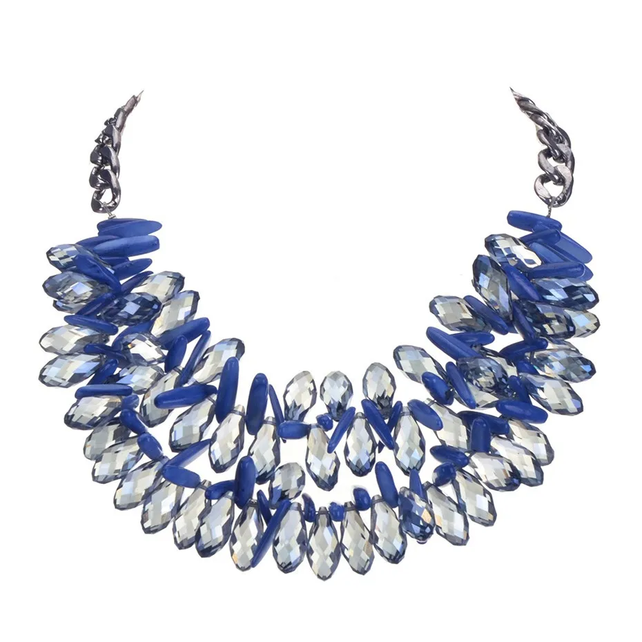 Jerollin Blue Crystal Pendant Necklace Metal Chain Elegant Statement Choker Maxi Necklace For Women Party Accessories Collares