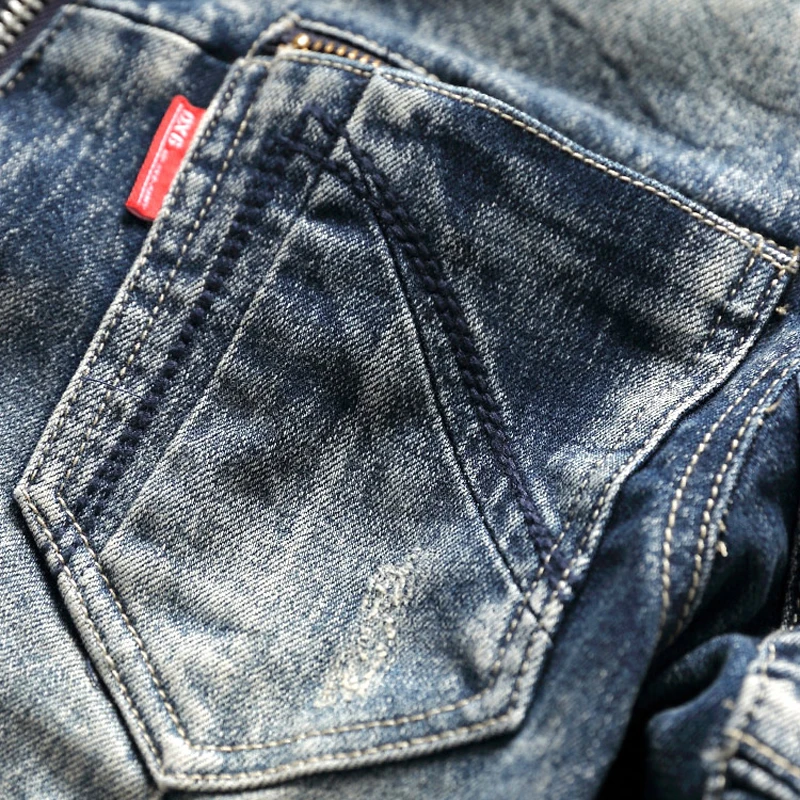 Куртка мужская джинсовая в стиле ретро стрейчевая мотоциклетная куртка из