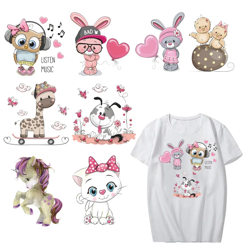 

Cute Animal Iron on Owl Dog Unicorn Patches for Kids Clothes DIY T-shirt Appliqued Heat Transfer Vinyl Stickers Thermal Press