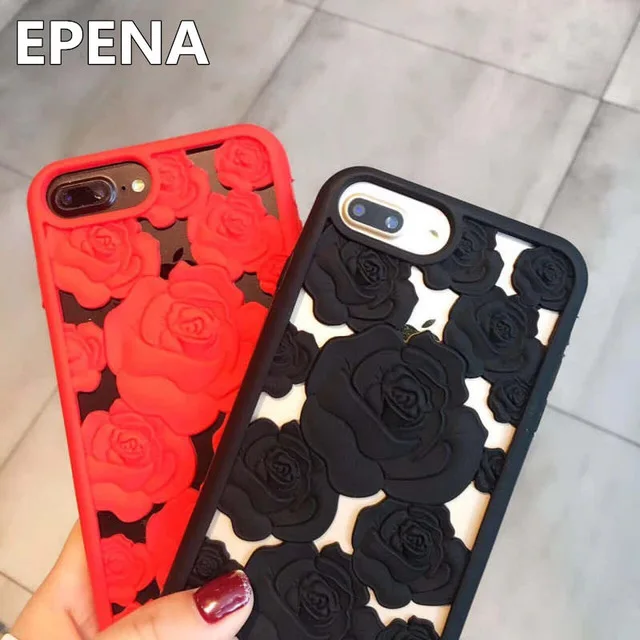 Модный силиконовый чехол для телефона EPENA с полой розой Apple iphone 8 7 plus 6 6s 3D мягкий