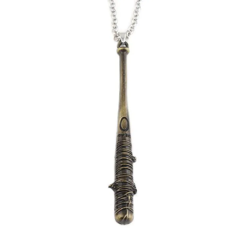 golden necklace 10 шт./лот вечерние подарки RJ Ходячие мертвецы брелок ожерелье Negan летучая мышь палка Люсиль брелок Подвеска chaviro для мужчин - Цвет: golden necklace