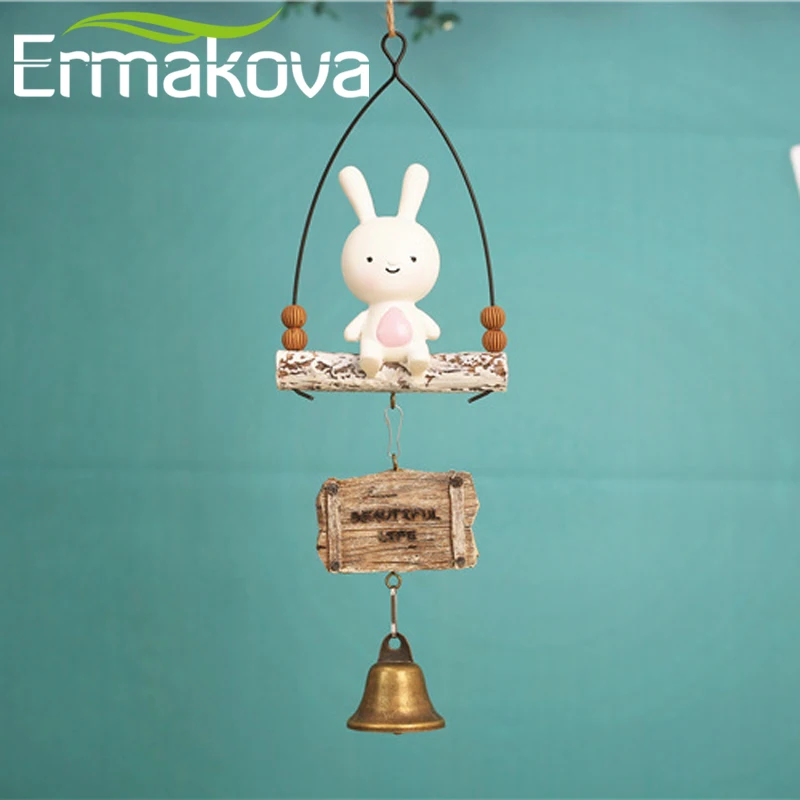 Ветряные колокольчики ERMAKOVA подвесной Колокольчик в виде кролика и лисы уличный