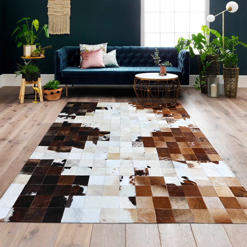 

American style cowhide patchwork rug , big size genuine cow skin fur carpet, plaid decorative living room rug SALES