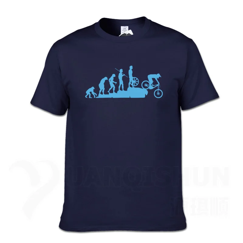 NavyBlue 2 Интересный горный велосипед спуск футболка забавная Эволюция человека футболка мужская панк топы Футболка хипстер Хлопок велосипед Повседневная футболка - Цвет: NavyBlue 2