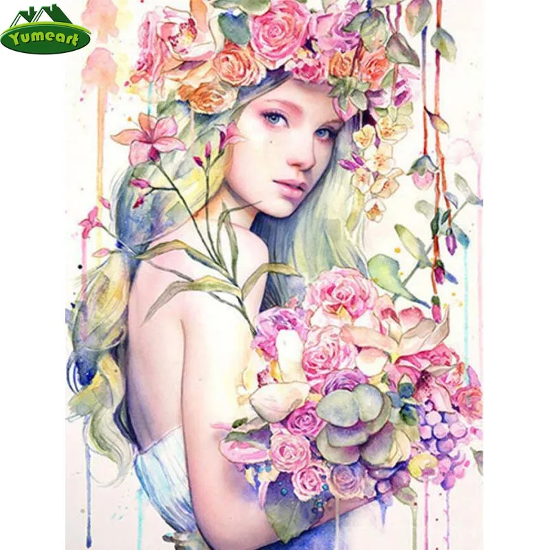 YUMEART алмаз мозаичный портрет 5D DIY Алмазная картина девушка Стразы квадратная