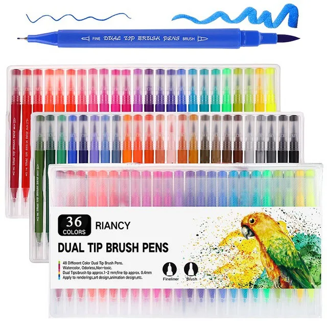 36-04371 MIRUI, 100 цветов, FineLiner, рисование акварелью, художественные маркеры, ручки с двойным наконечником, кисточка, школьные принадлежности - Цвет: 36-04371