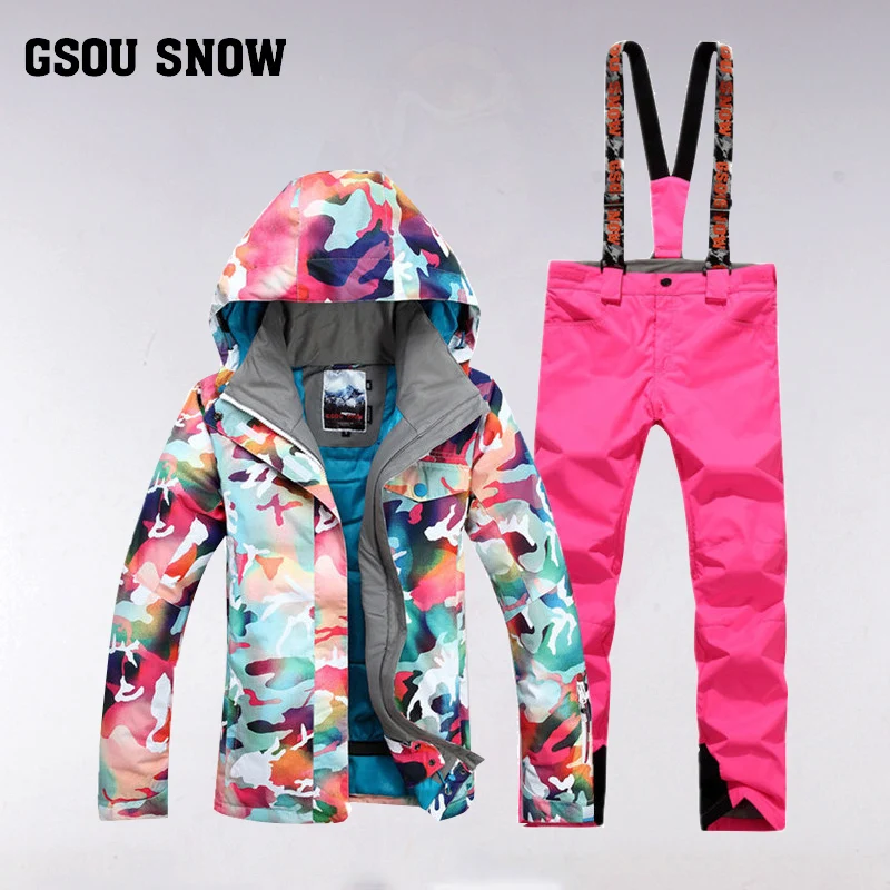 GSOU зимний женский лыжный костюм уличный толстый теплый ветрозащитный