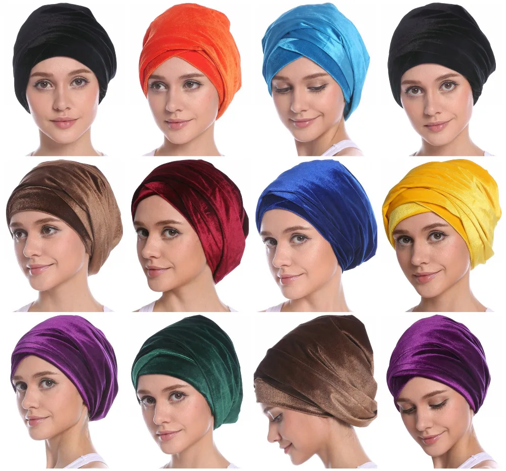 Новый роскошный плиссированный бархатный волшебный Тюрбан Хиджаб головной убор