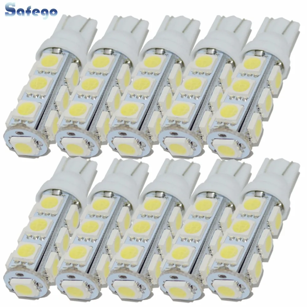 Safego 10 шт. Автомобильный светодиодный светильник T10 W5W Клин лампочки 194 168 13smd 5050 13SMD