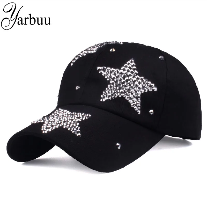 

[YARBUU] new brand baseball caps high quality Rhinestone cap with three stars Snapback Casquette hat for women Lady solid color