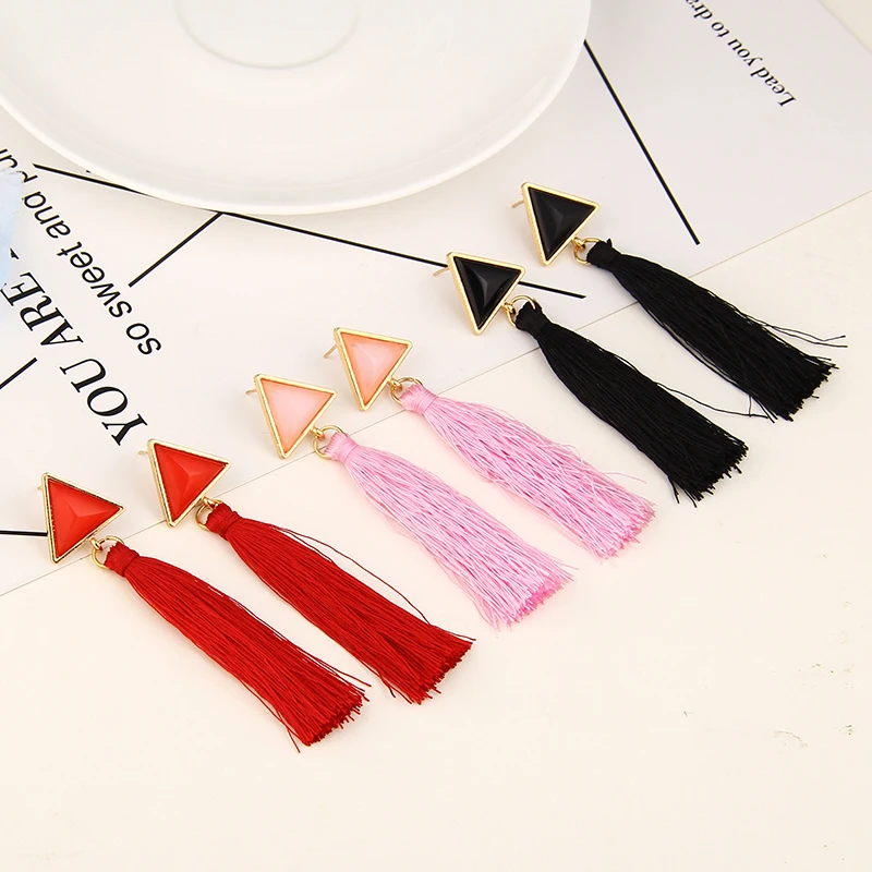 3 цвета черное волокно длинные модные серьги кисточки ювелирные изделия 2018
