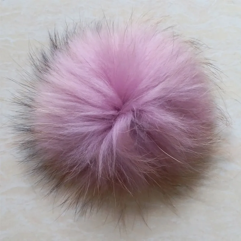Purple Raccoon Пушистый помпон из натурального Лисьего меха, помпоны из натурального меха лисы и енота, помпоны из натурального меха «сделай сам» с большим помпоном для шапок, шарфов, обуви 12-15 см - Цвет: Purple Raccoon
