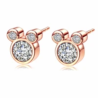 jingyang mickey stud earring for women aaa zircon crystal wedding bridal jewelry girls fashion rose gold silver color earrings