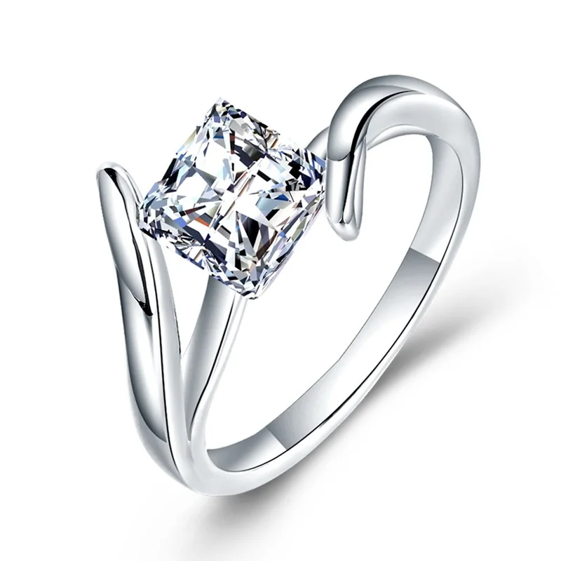 OMHXZJ Wholesale Personality Fashion OL Woman Girl Party Wedding Gift White Simple Square AAA Zircon 18KT Gold Ring RN85 | Украшения и