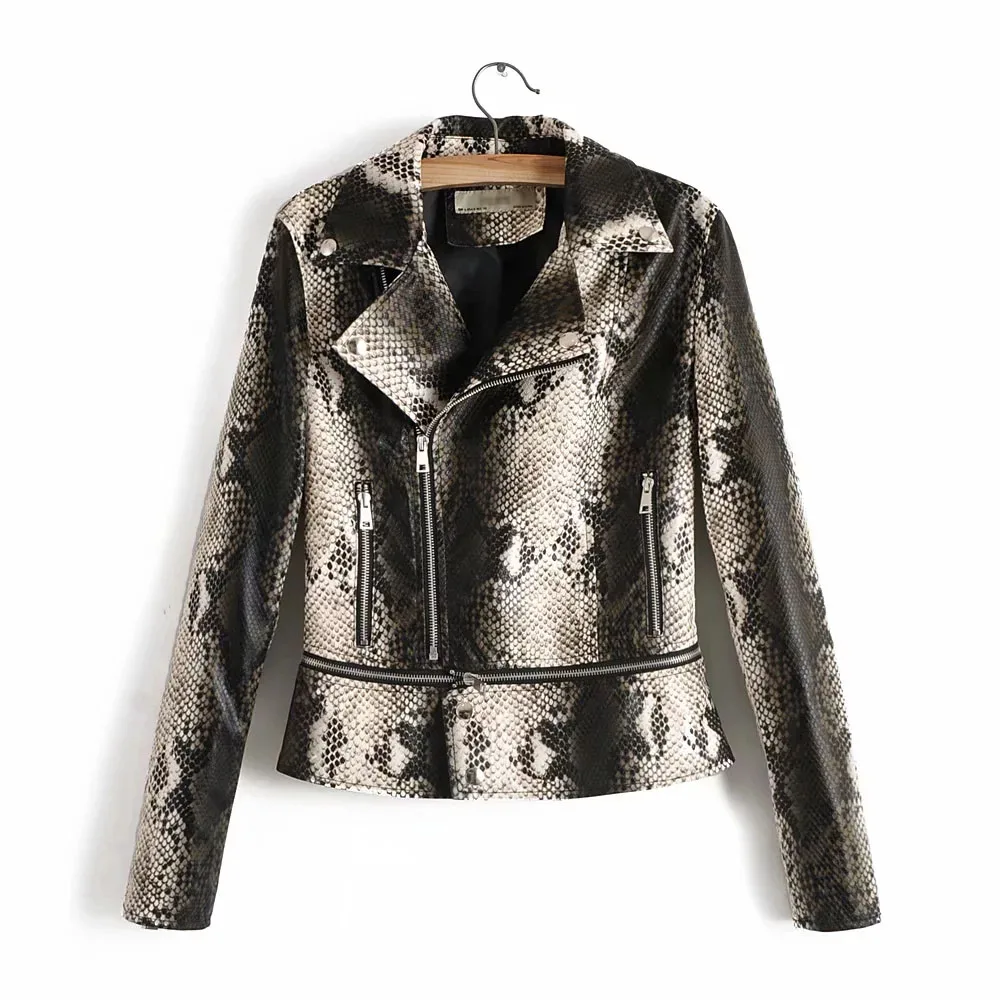 snake skin Винтажная Женская куртка из искусственной кожи, весенне-осенняя модная женская Байкерская короткая куртка Бомбер, уличная куртка из змеиной кожи для девочек, шикарное пальто - Цвет: snake skin