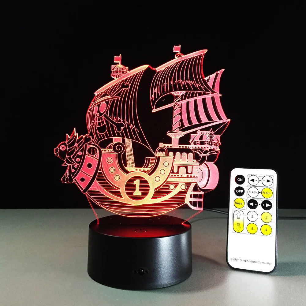 Ночник с пиратской лодкой 3D USB сенсорный выключатель и пульт дистанционного