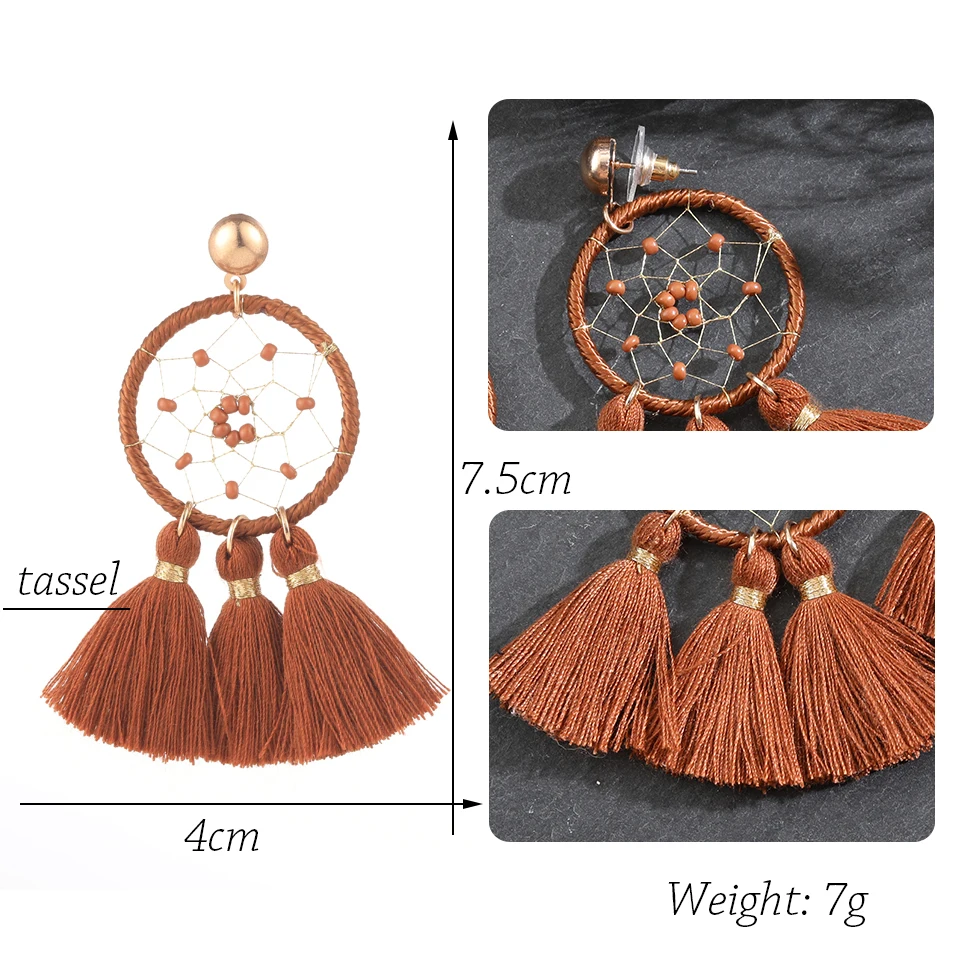 Женские серьги кисточки в богемном стиле круглые капельки с длинной