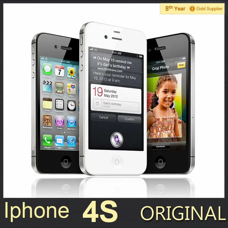 100% Первоначально Разблокирована iPhone 4S Мобильного Телефона 16 ГБ 32 64 ROM Dual core WCDMA 3 Г