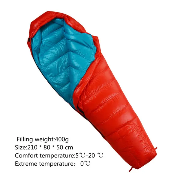 red blue 400g Winter Sleeping Bag Duck Down Filled 400g 600g 800g 1000g Ultralight Tent Sleeping Bag For Outdoor Camping Kiking Backpacking - Цвет: red blue 400g