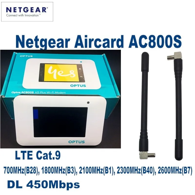 

Netgear Aircard AC800S Cat9 450Mbps Portable 4G LTE WiFi Hotspot Support B1 B3 B7 B8 B28 B38 B40 Plus with 2pcs antenna