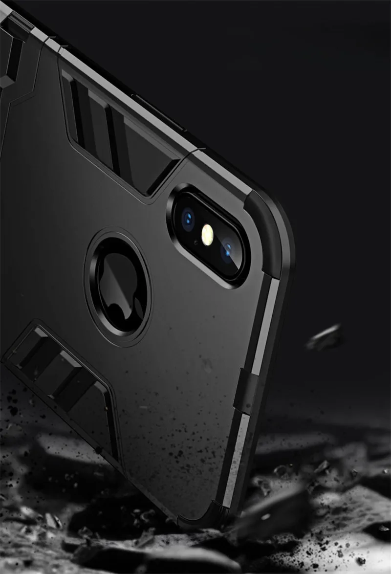 1000PCS Shockproof Armor Phone Case For iPhone XR X XS Max 8 7 Plus 6 6S Silicone Holder Cases Stand Matte Protective Back Cover | Мобильные