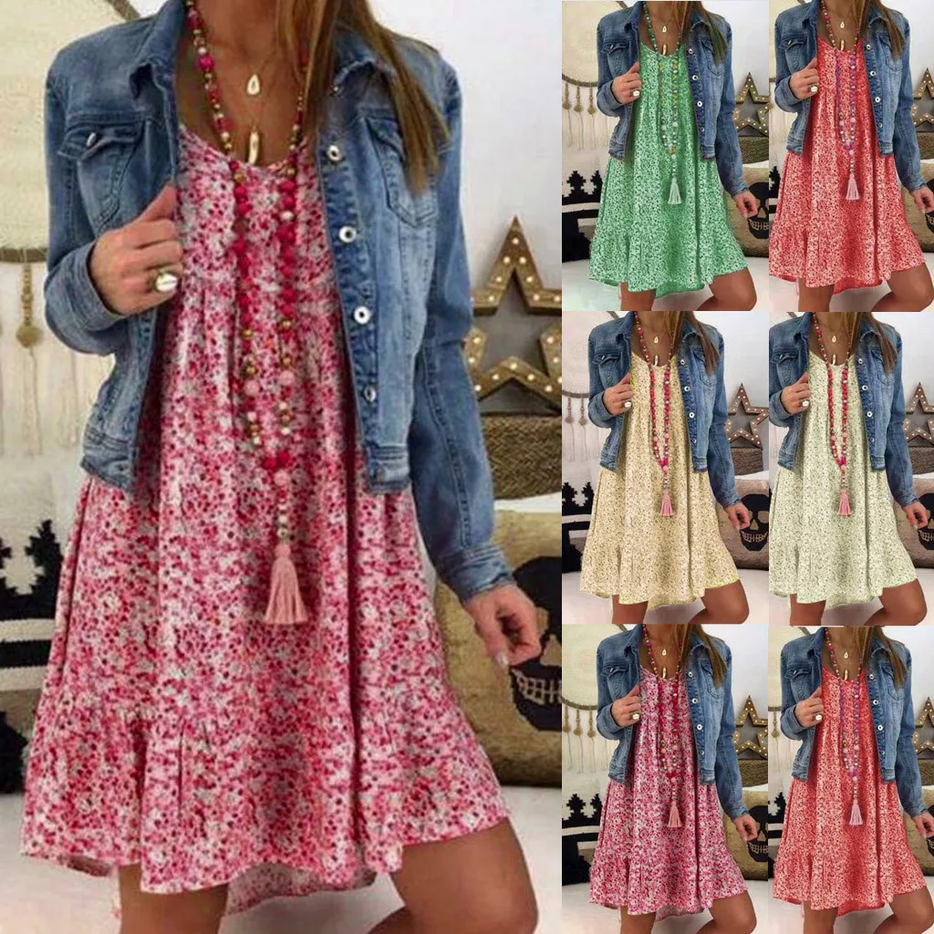 Женское платье с цветочным принтом свободное пляжное праздничное размера плюс