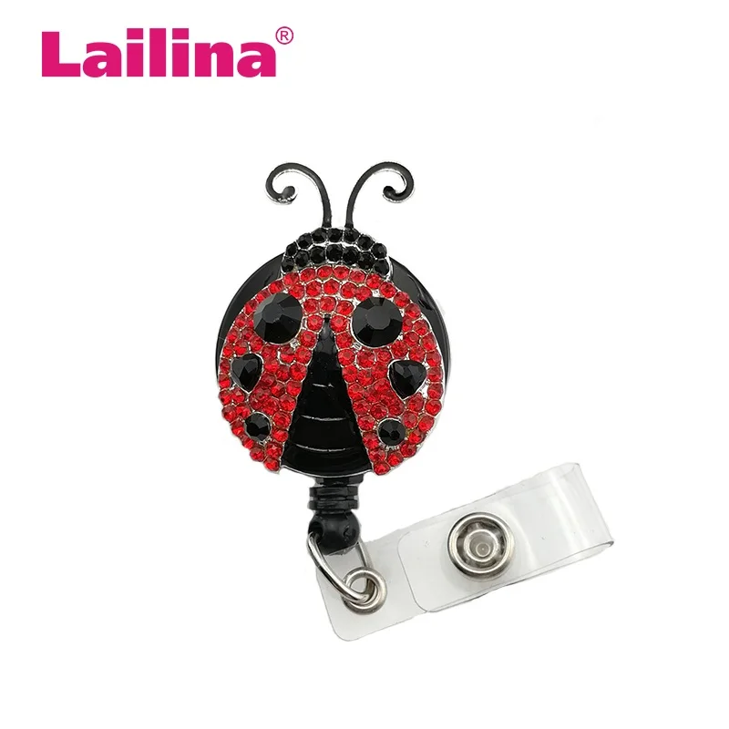 

20pcs Red Ladybug Rhinestone Retractable Reel/ID Badge Holder
