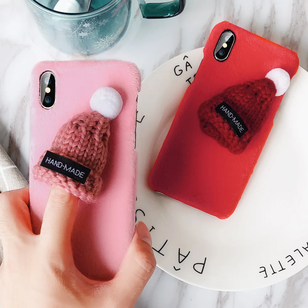 KISSCASE Рождественский чехол для iPhone 6S 6 7 8 Plus XS Max меховая шапка плюшевый телефона 5S 5