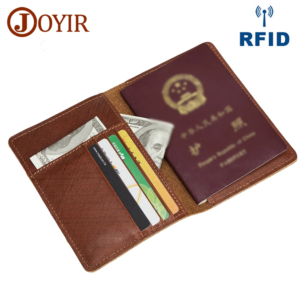 Фото JOYIR Для мужчин Обложка для паспорта RFID Блокировка топ из натуральной кожи