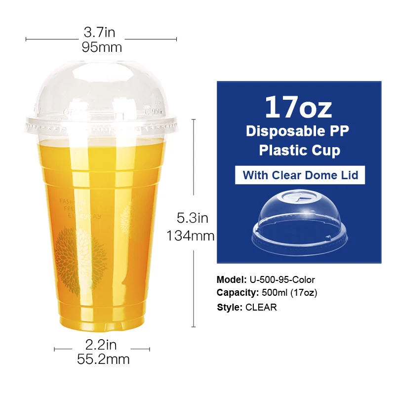 500mlC(17oz)Dome Lid 50 шт 12 унций 16 унций одноразовые пластиковые стаканчики с плоскими или купольными крышками для сока кофе молочного чая вечерние свадебные принадлежности - Цвет: 500mlC(17oz)Dome Lid