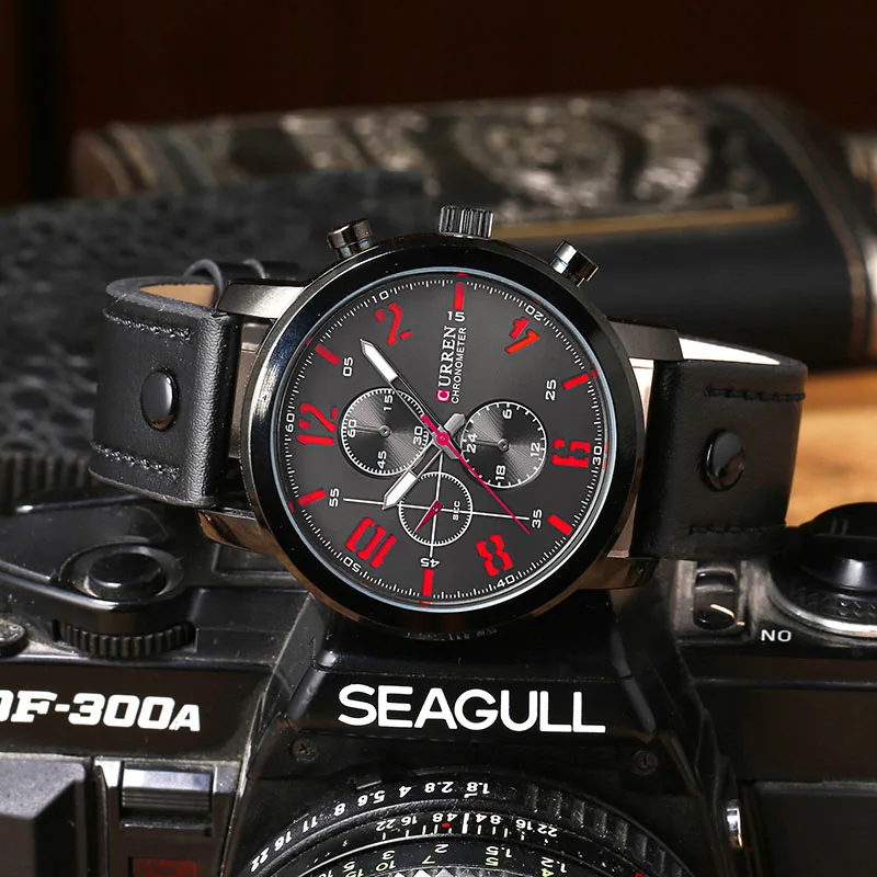 Часы наручные CURREN Мужские спортивные брендовые кварцевые с кожаным ремешком в