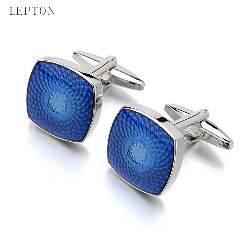 

Lepton Square Blue Cufflinks 3Pairs/Lot New Fashion Stainless Steel Cuff links for mens Groom Wedding Dress Best Gift gemelos