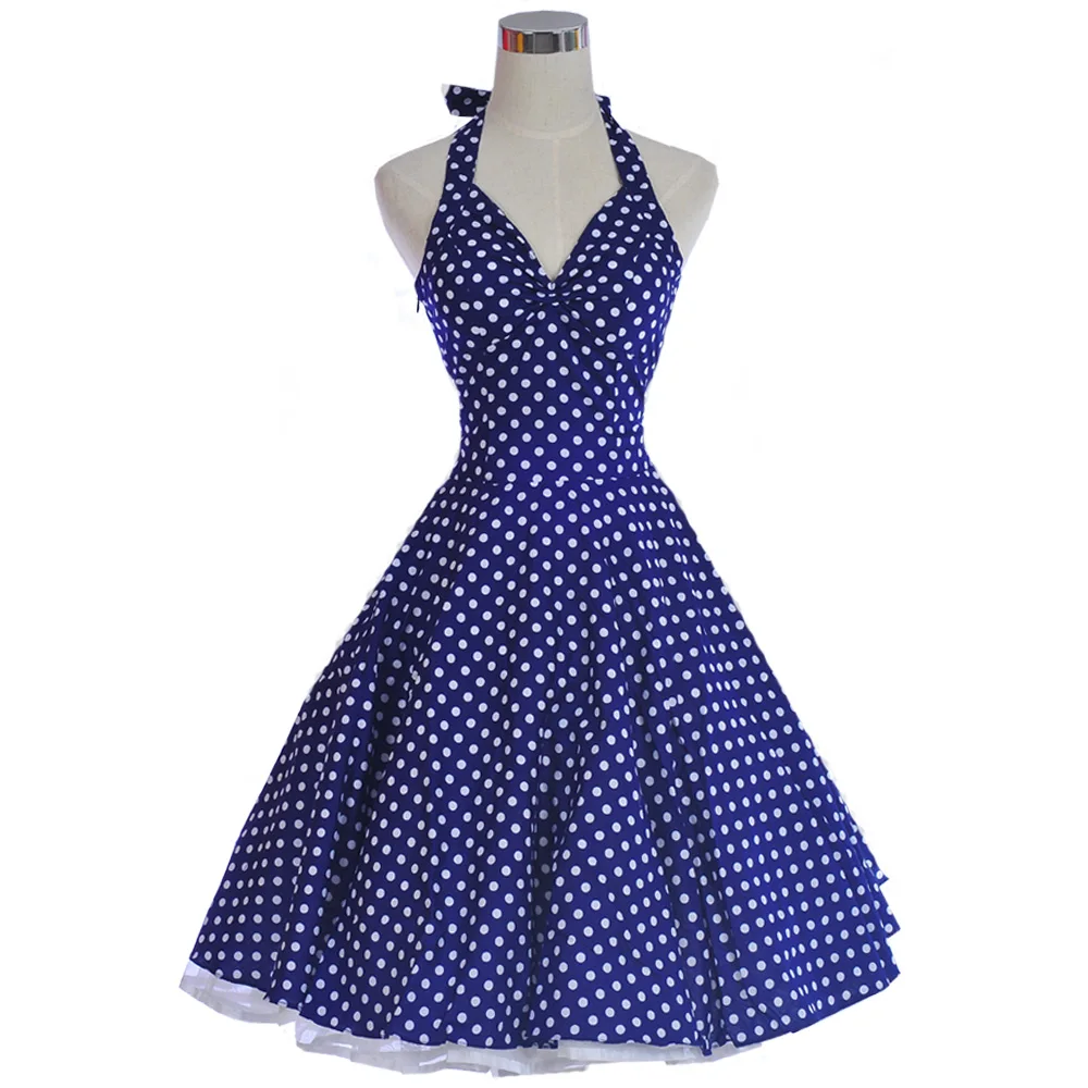 Женское винтажное платье в горошек повседневное вечернее из 100% хлопка стиле