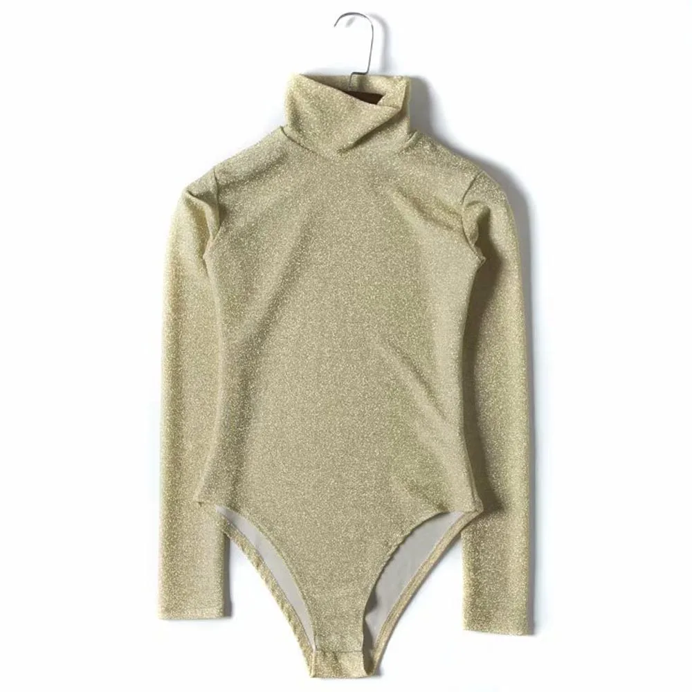 ANSFX Сексуальная водолазка Bling яркие линии боди женщина с длинным рукавом Tight Короткий комбинезон Slim fit комбинезон Комбинезоны 4 цвета