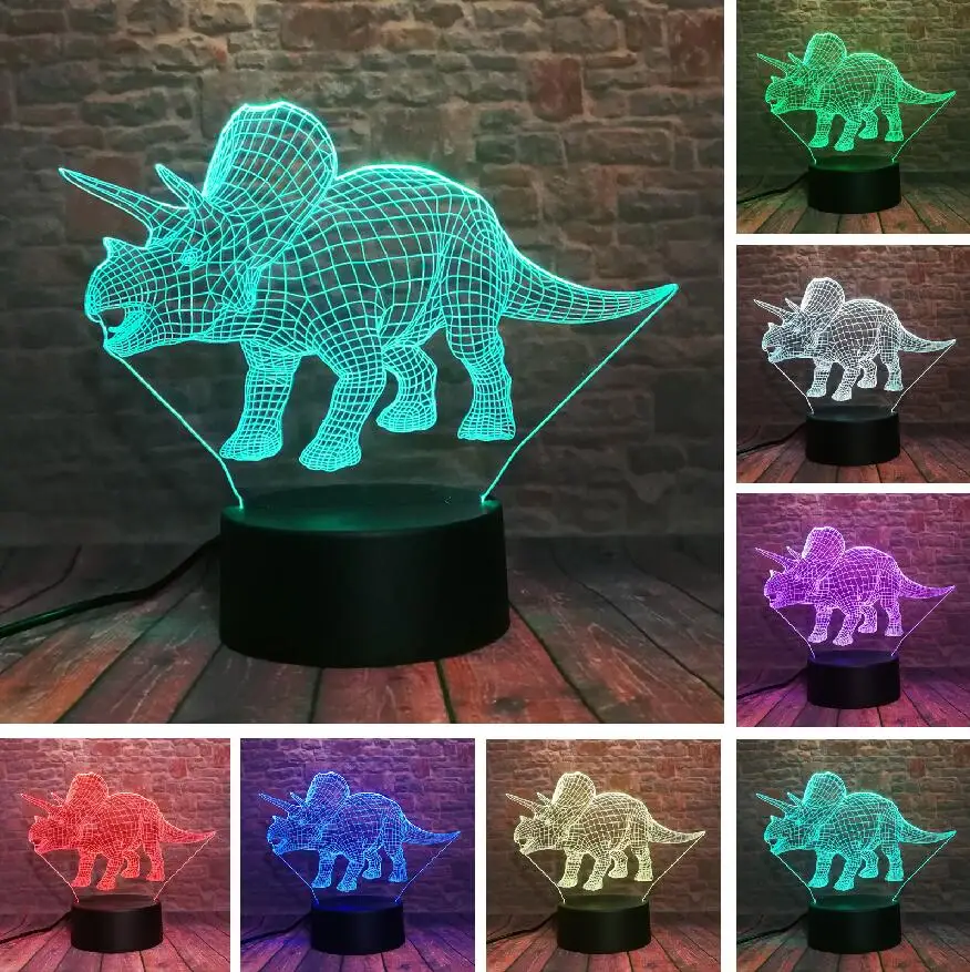Style 4 Креативный Стегозавр смешной 3D Визуальный светодиодный ночник в форме динозавра светодиодный RGB настроение красочный Декор детской комнаты и детские игрушки рождественские подарки - Испускаемый цвет: Style 4