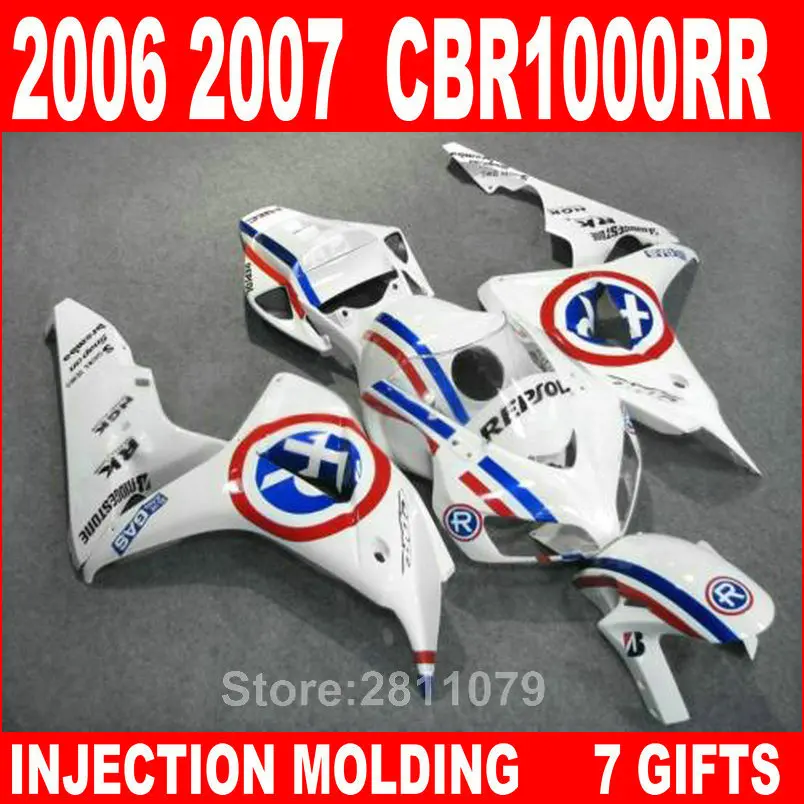 Aftermarket части тела обтекатель комплект для Honda CBR1000RR 06 07 Белый Синий инъекции