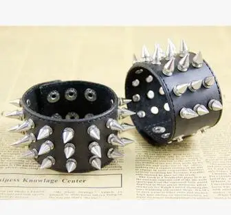 Уникальные три ряда Cuspidal заклепки-шипы с широкими манжетами кожаный панк