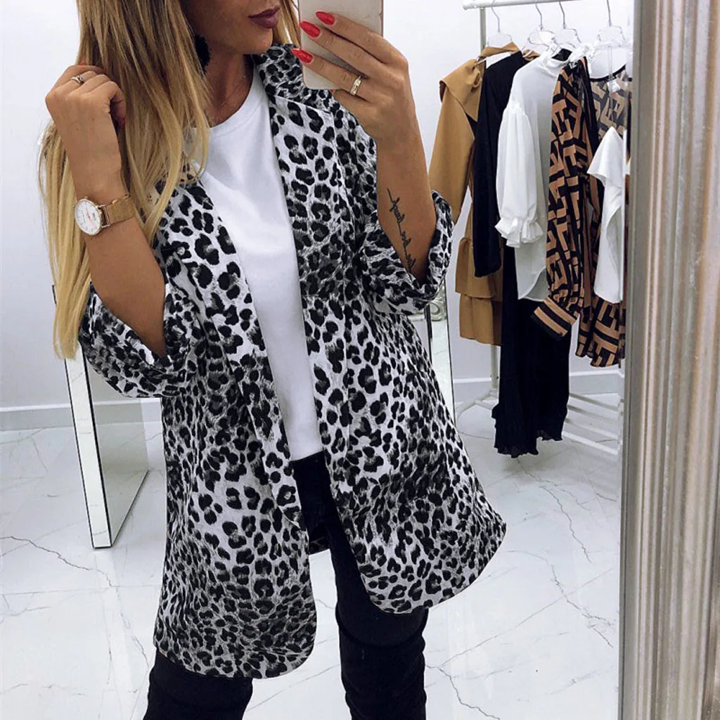 

JAYCOSIN Blazer Women Leopard Long Sleeve Blazer Print Front Cardigan Suit Jacket Work Office Knit Blazer Coat Jacket Female new