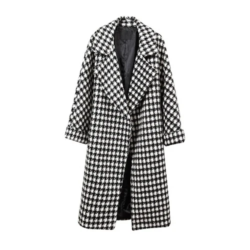 

2018 Winter Coat Women Houndstooth Woolen Overcoat Loose Thick Ladies Coats Plaid Korean Coat Fashion Plus Size Long Coat