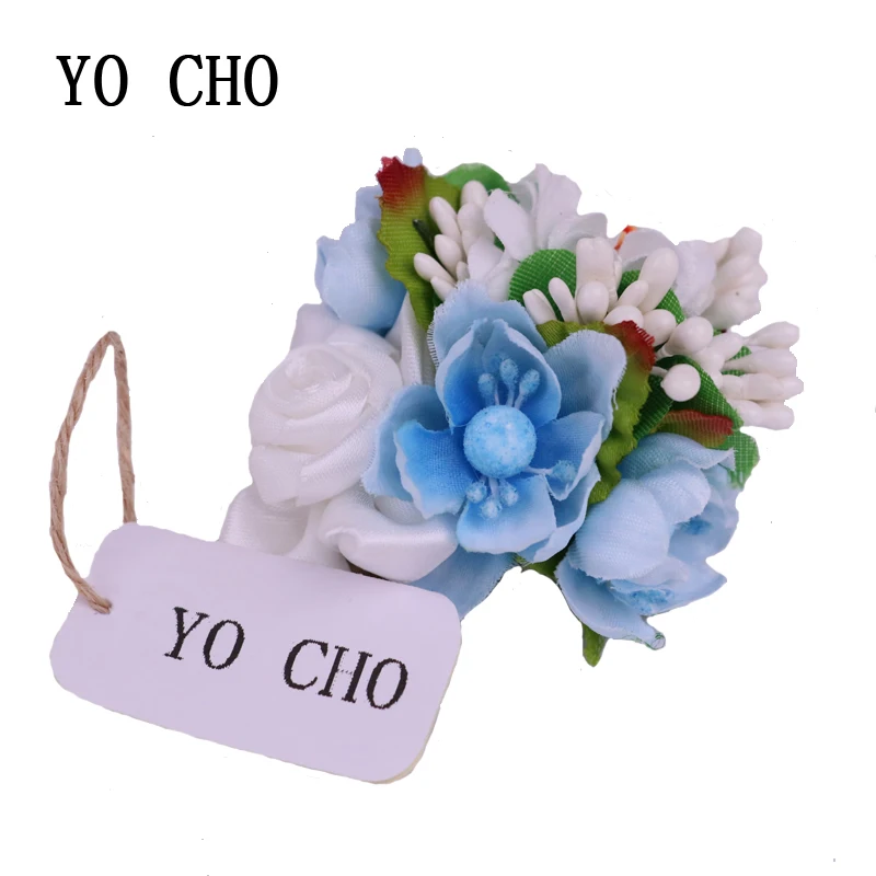 

YO CHO High Quality Free Shipping Artificial Corsage Flowers Boutonniere Bouquet Corsage Wristlet Vintage Silk Fake Blue Flowers